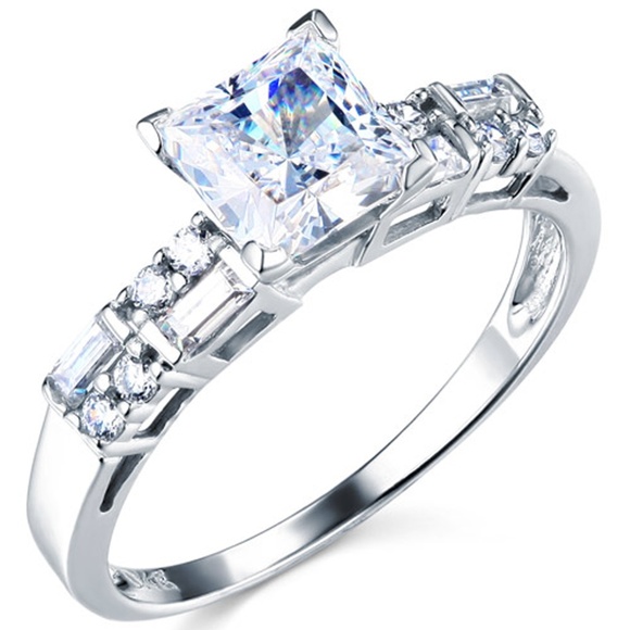 14k 1-CT Princess & Side Baguette CZ Ring Set